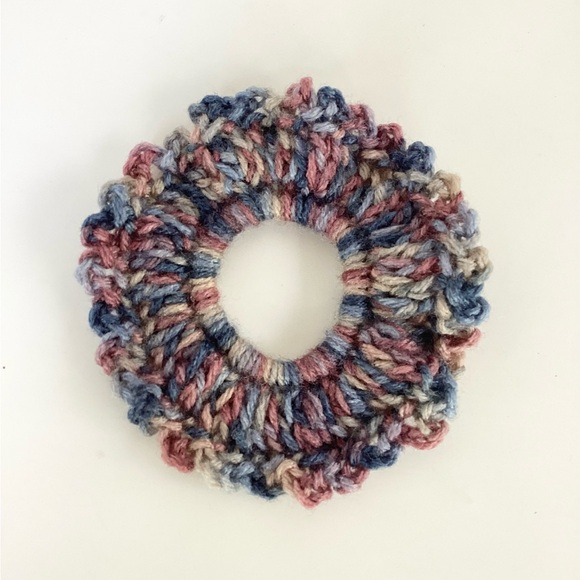 Hair Scrunchies Hand Crafted Crochet Boho Blue Rose Messy Bun - Picture 5 of 10